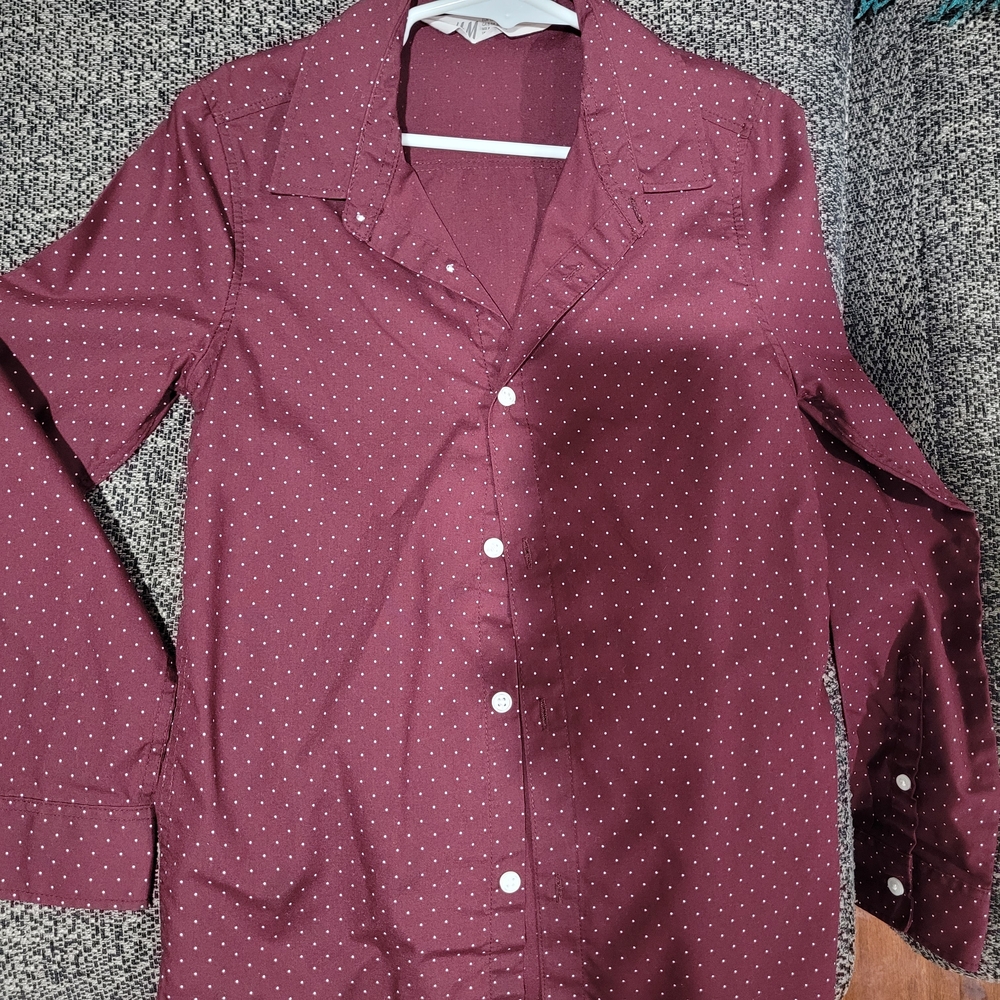 H&M Burgundy Button Down Shirt with White Dots